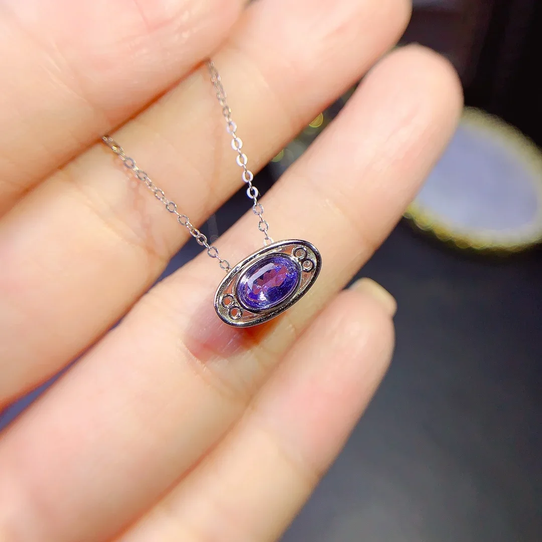 Natural Tanzanite Women's Necklace 925 Sterling Silver Fine Jewelry Pandent for Women Anniversary Gift 4*6mm Gemstone