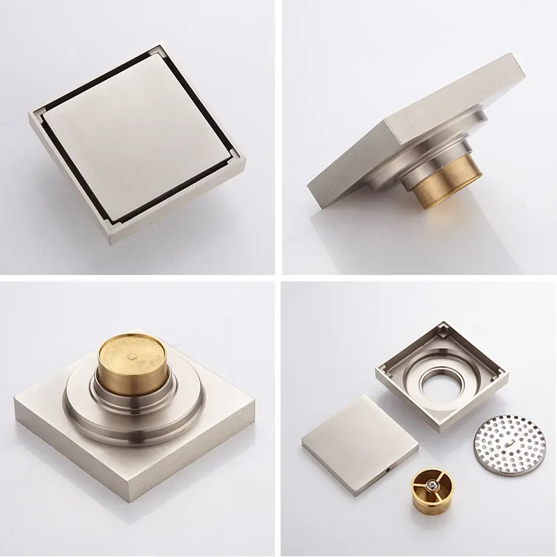 Bathroom Brass Floor Drain Square Tile Insert Invisible Floor Drain 100x100mm Bathroom Balcony Anti Odor Shower Drain