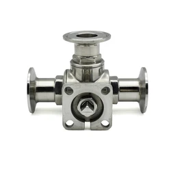 SS304 SS316 Stainless Steel Sanitary T Type L Type ball valve High Platform Clamp Type Fast-mounted  three-way Valve OD19mm-51mm