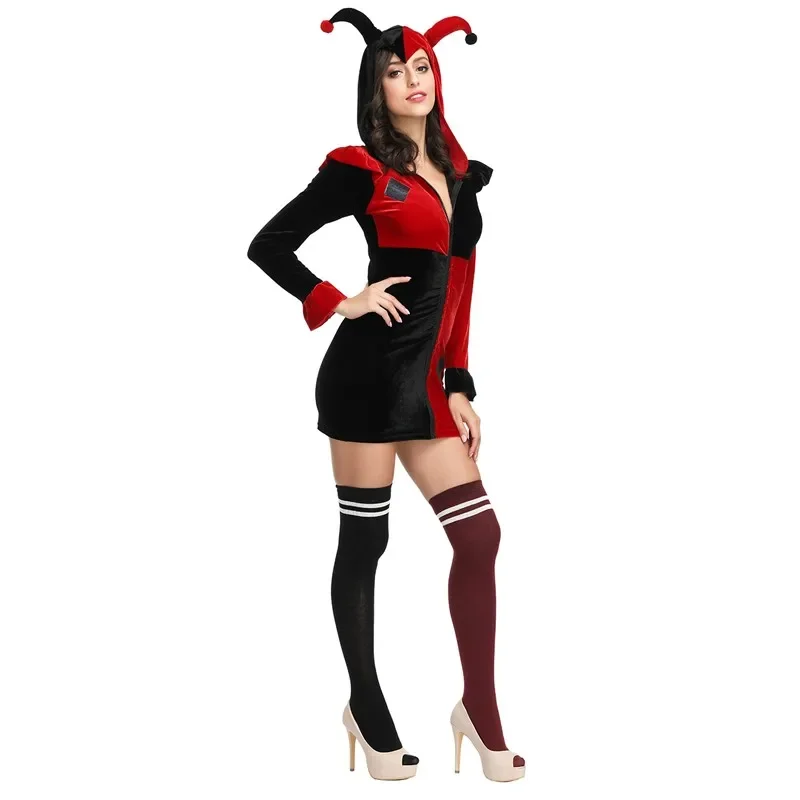 

Women Clown Costume Clown Girl Cosplay Costume Halloween Carnival Doll Droll Braid Hat Role Play Party Dress