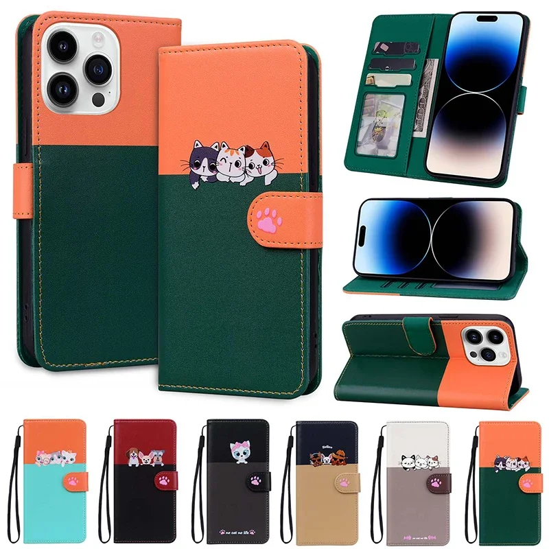 Phone Wallet Flip Case For Redmi Note 13 12 Pro 11 11S 10 10S 9 9S 9T 9A 9C 12C Xiaomi 13T 11T Pro POCO M3 Cute Frog Back Cover