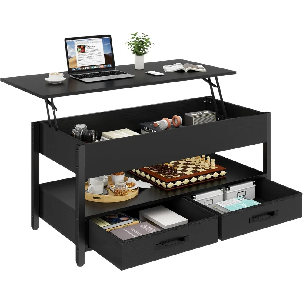 

Coffee Table Lift Top Multi-Function Convertible Coffee Tables with Hidden Storage Compartment and 2 Drawers Retro Central Table