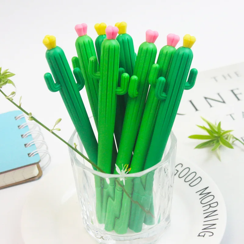 10/30/50/100pcs Cute Cartoon Decompression Pen Cactus Soft Gel Neutral Pen 0.5mm Student Creative Stationery Signature Pen