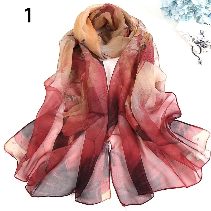 Fashion Madam Pretty Scarf Sunscreen Shawl Individuality Lotus Flower Design Georgette Thin Smooth Women Scarves