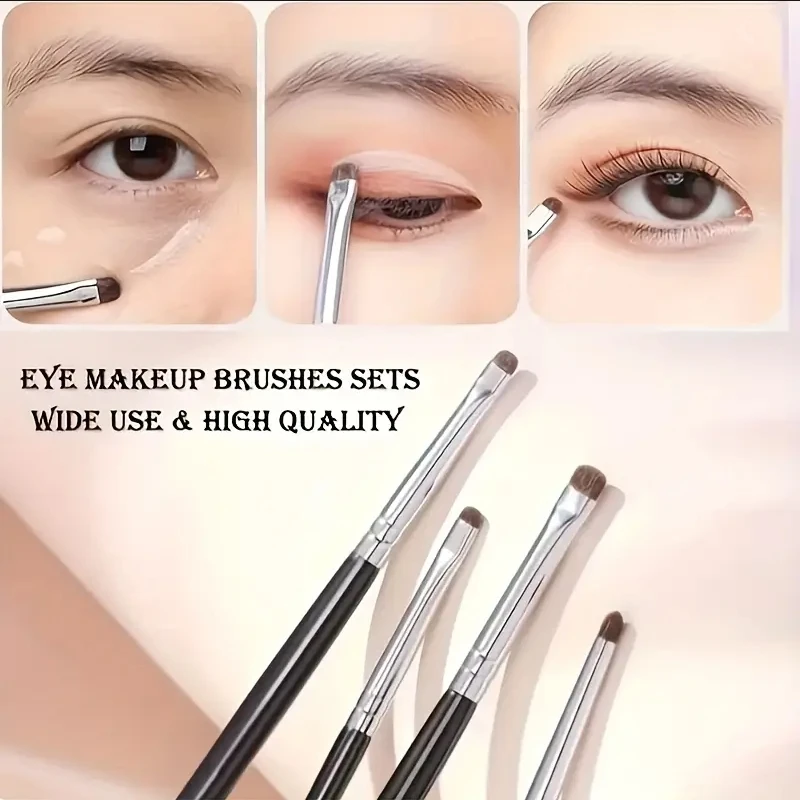 Ensemble de pinceaux de maquillage pour les yeux, avec poils de cheval, pour le contour des yeux, parfaits pour appliquer des fards à paupières, des eye-liners et des sourcils, 4 pièces