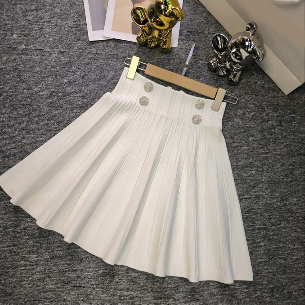 Saia กระโปรงถักทรงเอสำหรับผู้หญิงกระโปรงถักทรงเอสำหรับผู้หญิงสไตล์เข้าได้กับทุกชุดความยาวขนาดเล็กของผู้หญิงเก๋ไก๋สีดำและสีขาว