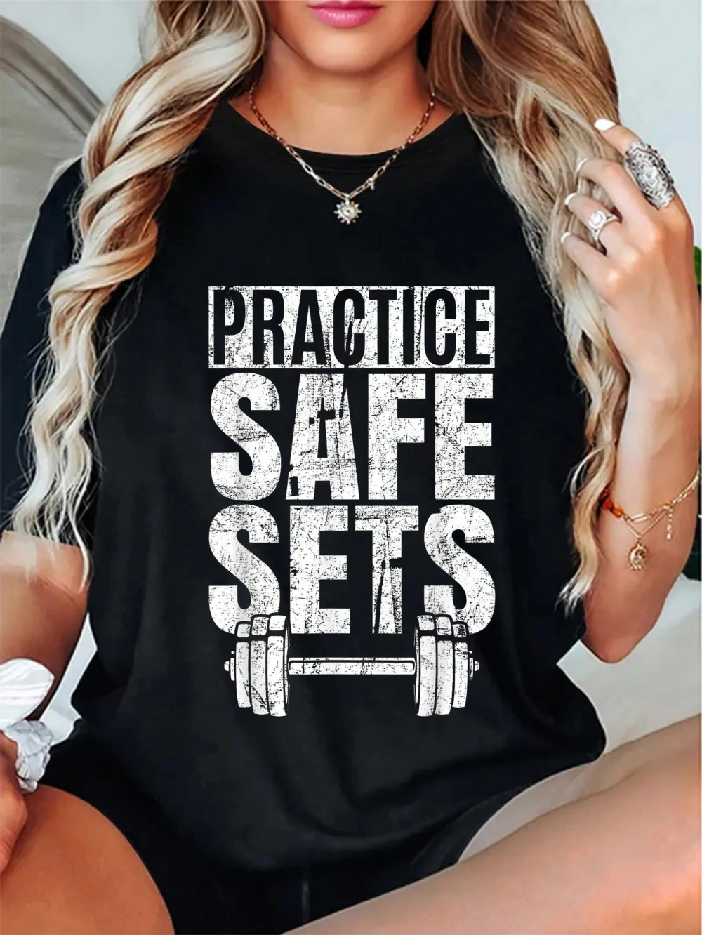 

100% Cotton Fun "Safety Practice Set" Weightlifting T-Shirt for Women, Casual and Comfortable All-Season Base Layer tshirt