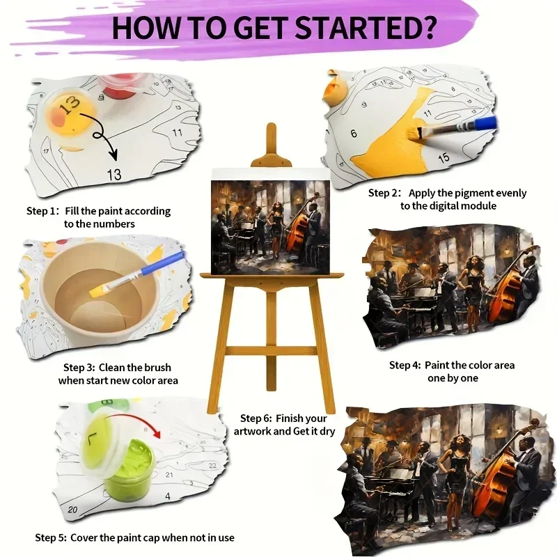 Professional Art Use, 1pc Adult Digital Painting Kit, Beginner Number Painting 'Vintage Jazz Band Portrait' 40X50Cm/15.75X19.69I