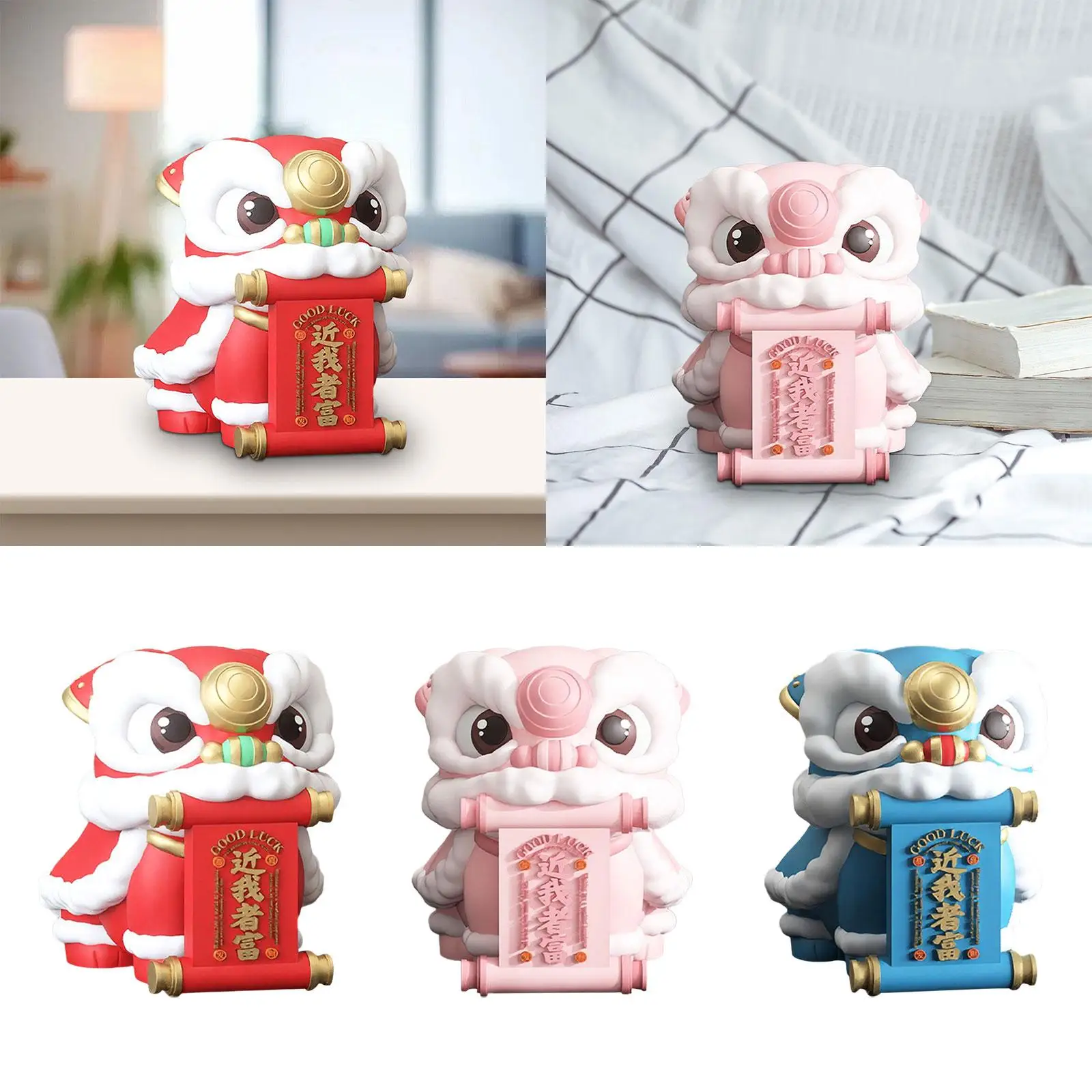 

Lion Dance Statue Traditional Resin Figurine Waterproof Artwork for Home Decor Ornament Chinese for Office Desk Fireplace