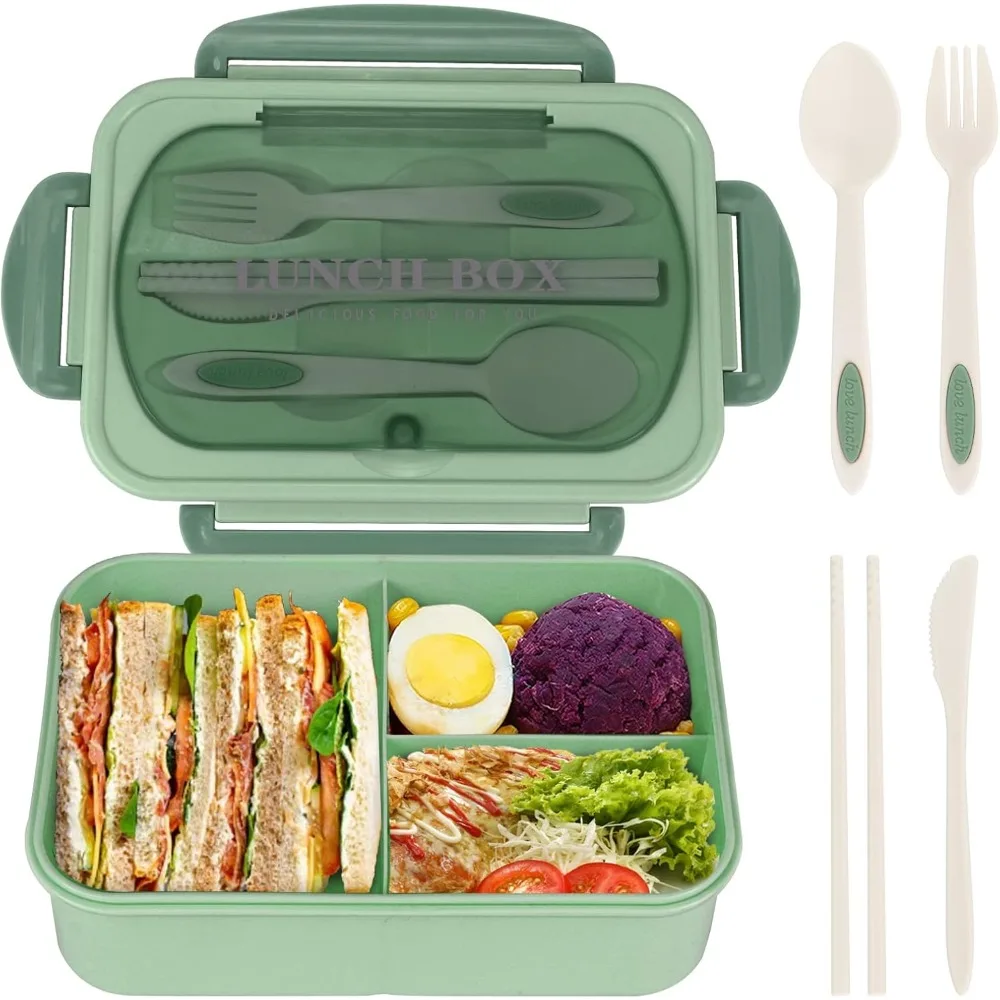 1200ML Lunch Bento Box for Adults Office Worker Picnic LeakProof Lunch Box with Utensils 3 Compartment Bento Box Microwave Safe