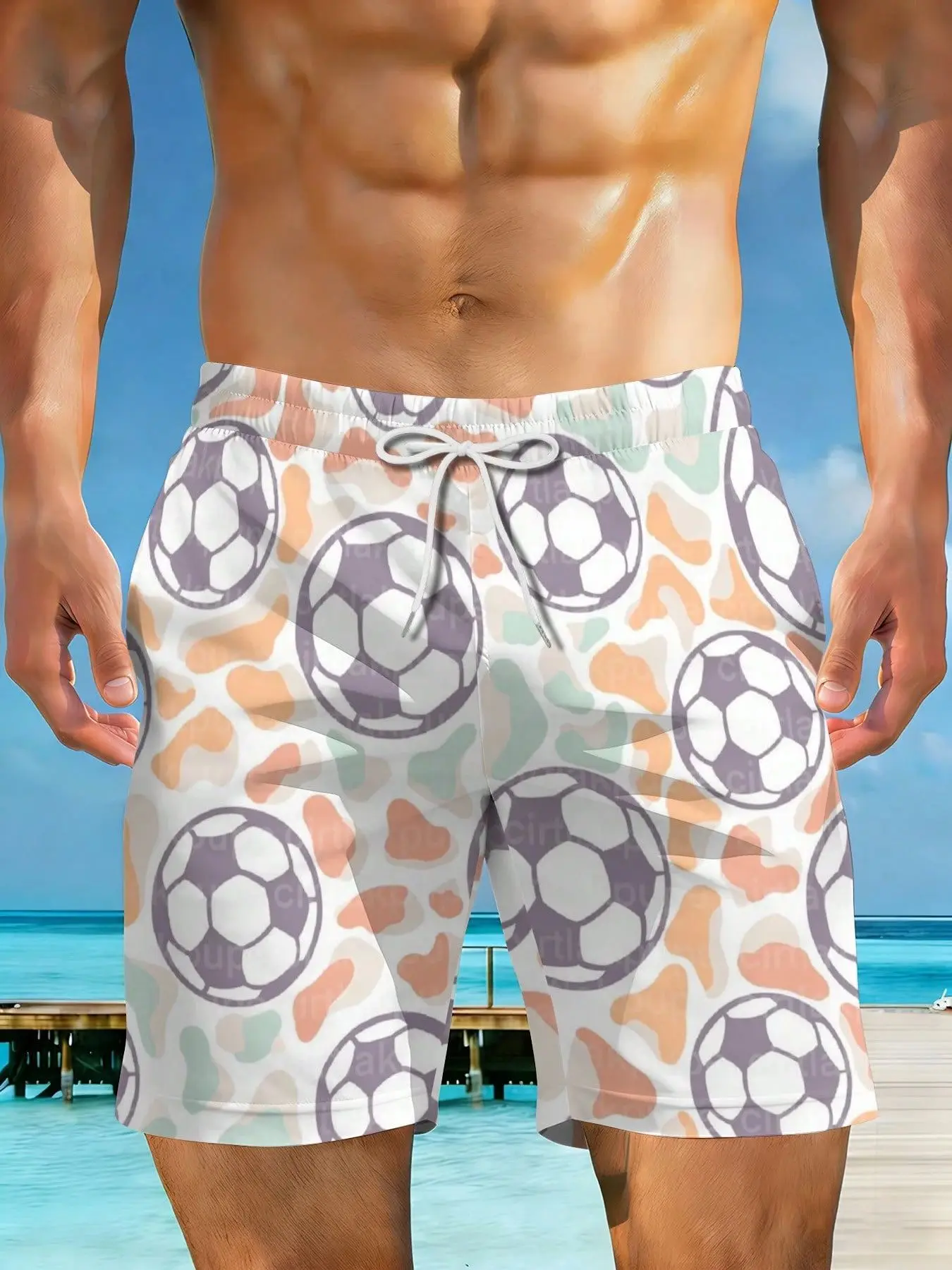 

2026 Summer New Styles Soccer Balls Colorful Abstract Background Plus Size Men's Casual Beach Shorts Suitable For Summer Outings And Beach Vacations Surfing And Relaxation Activities_1