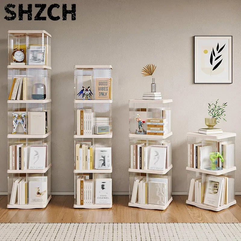 360 Degree Rotating Bookshelf Floor Standing Design for Kids Large Capacity Plastic Storage Stand Multi-Tier Display Rack