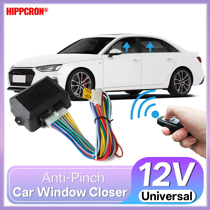 Hippcron Car Power Window Control Window Closer 12V Universal Module for 4 Door Cars Power Window Closer With Wire Harness