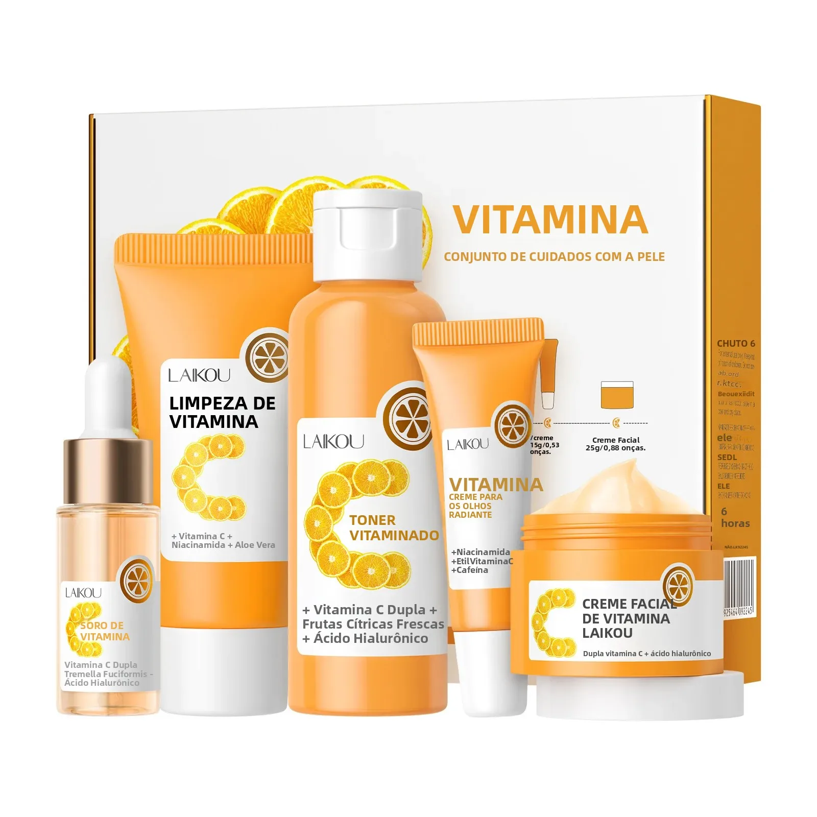 Brilho facial vitamina c cuidados com a pele 5 pçs conjunto essência creme soro limpador toner cuidados hidratantes para os olhos