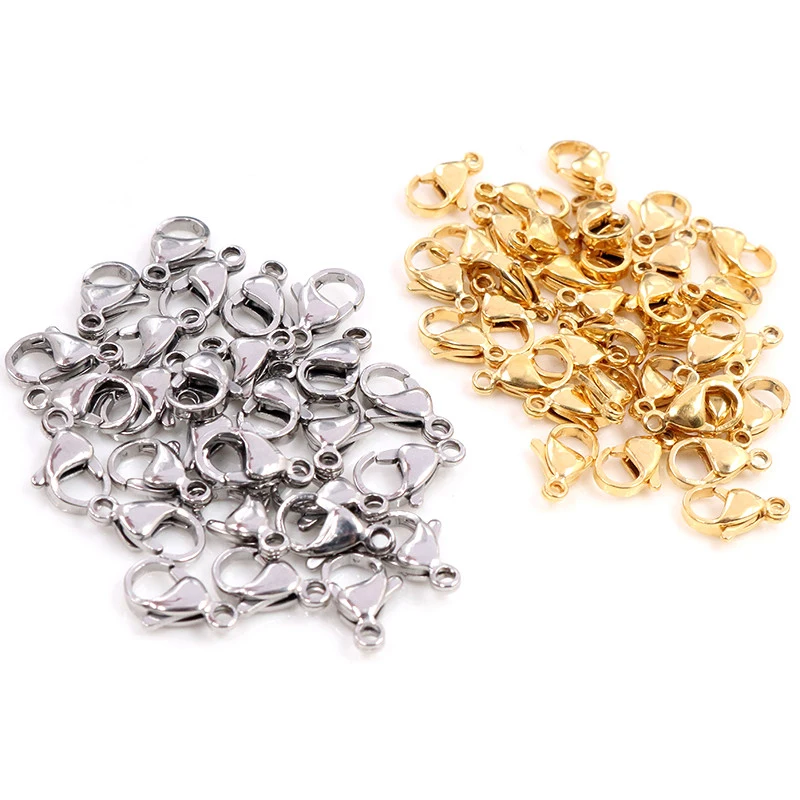 30 pièces/lot 12*7mm 10*5mm en acier inoxydable plaqué or mousqueton fermoir crochets pour collier et Bracelet chaîne bricolage mode bijoux résultats