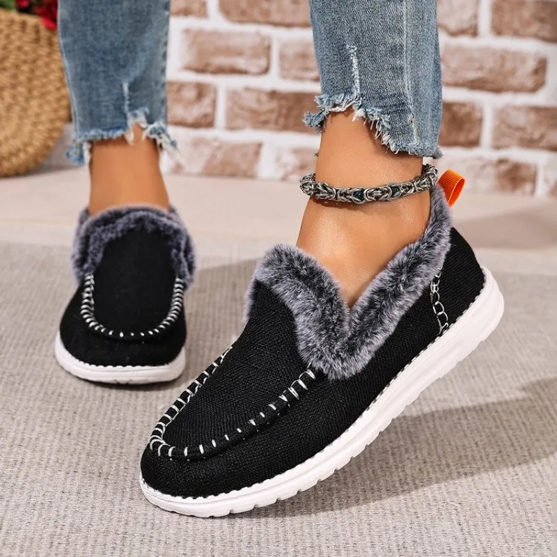 2025 نساء حذاء كاجوال كعب منخفض منصة أحذية رياضية النساء سميكة زغب أحذية شتاء دافئ فو الفراء اصطف الأحذية #4