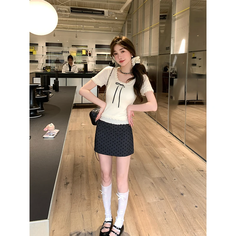 

Chen DaYu High Waist Polka Dot Skirt Women's Summer Slimming A-Line ort Skirt Trendy Commute Sle Korean Version