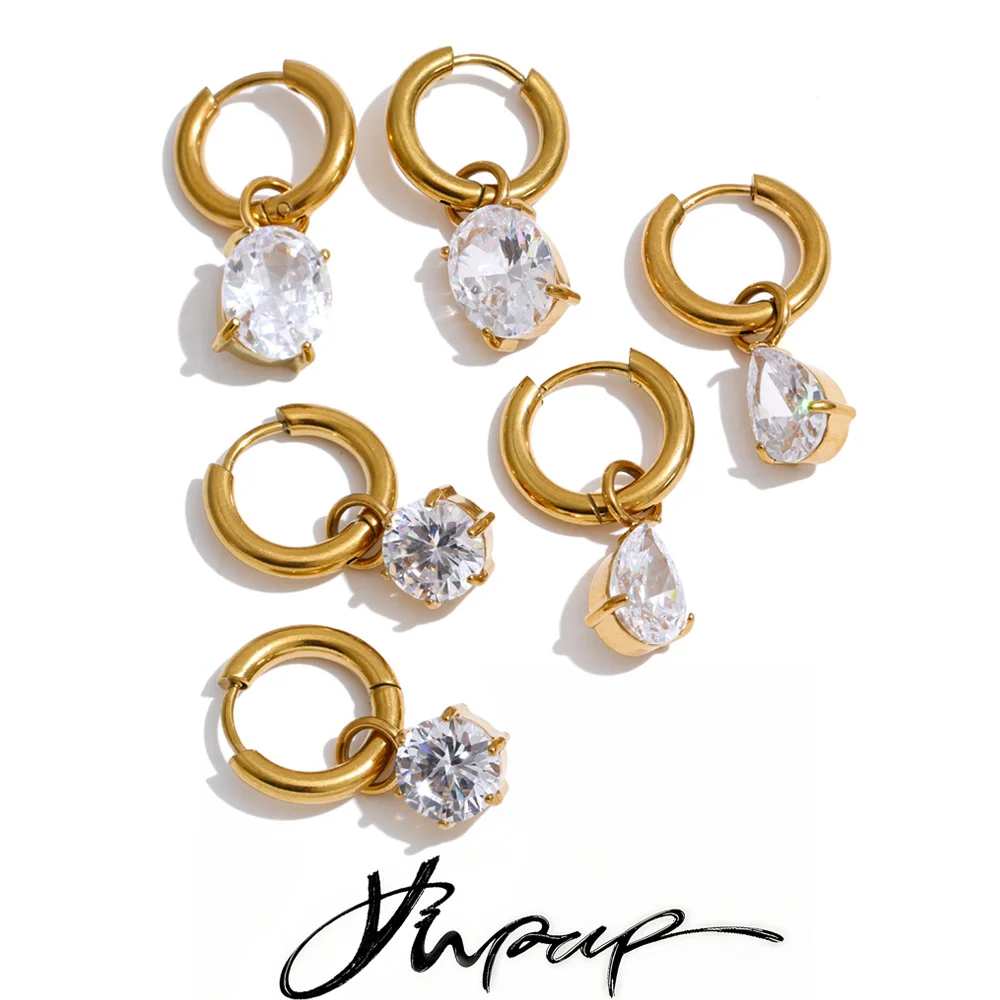 Yhpup Stainless Steel Charm Cubic Zirconia Drop Daily Bling Earrings for Women High Quality Fashion Jewelry Waterproof