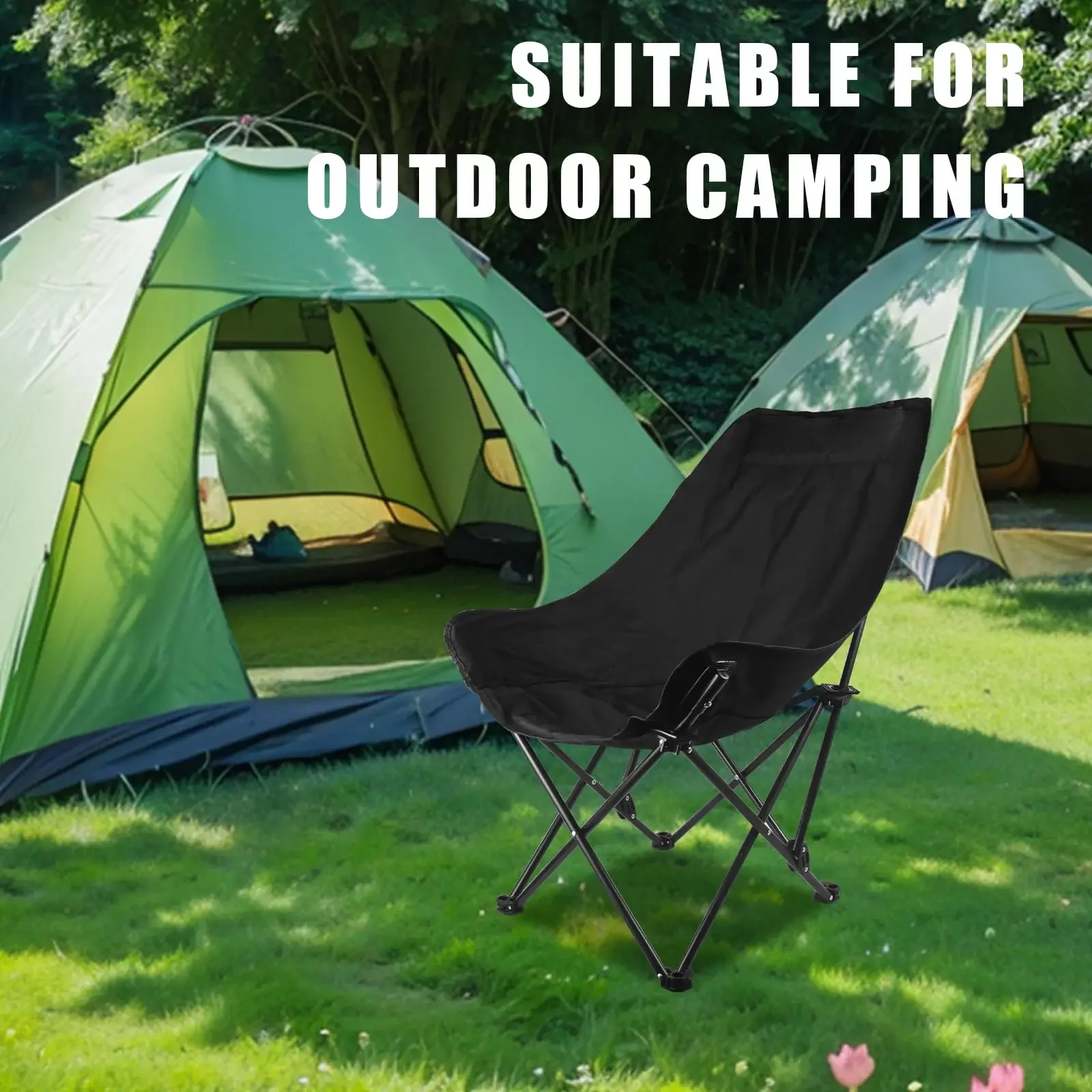 

High Back Moon Chair, Foldable Camping Recliner with Cushion for Outdoor Relaxation & Picnic