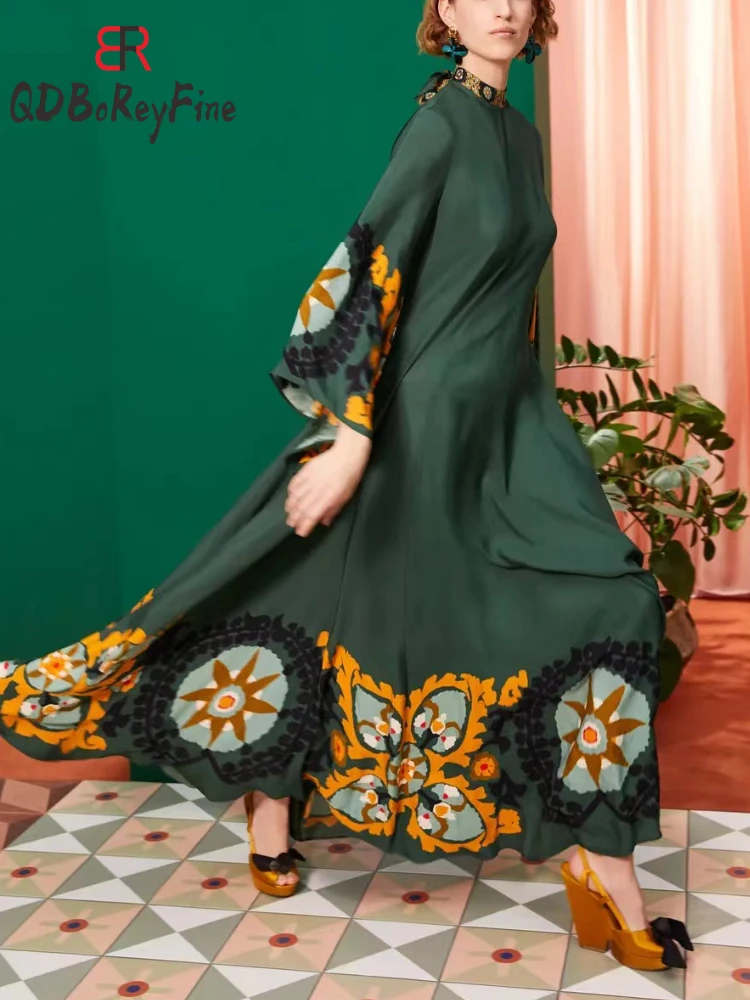 2024 Nowość w damskiej letniej sukience Elegancka luźna sukienka z nadrukiem Vestidos De Mujer z długim rękawem Koronkowa sukienka Boho Oversized Maxi dla kobiet