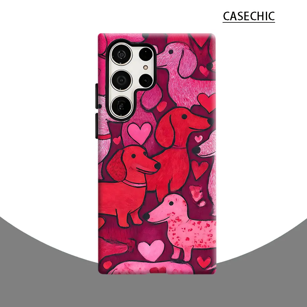 Pink Dachshund Love Phone Case for Samsung Galaxy S26 S25 Ultra S24 S23 Ultra Plus Shockproof Double layer tough Back Cover