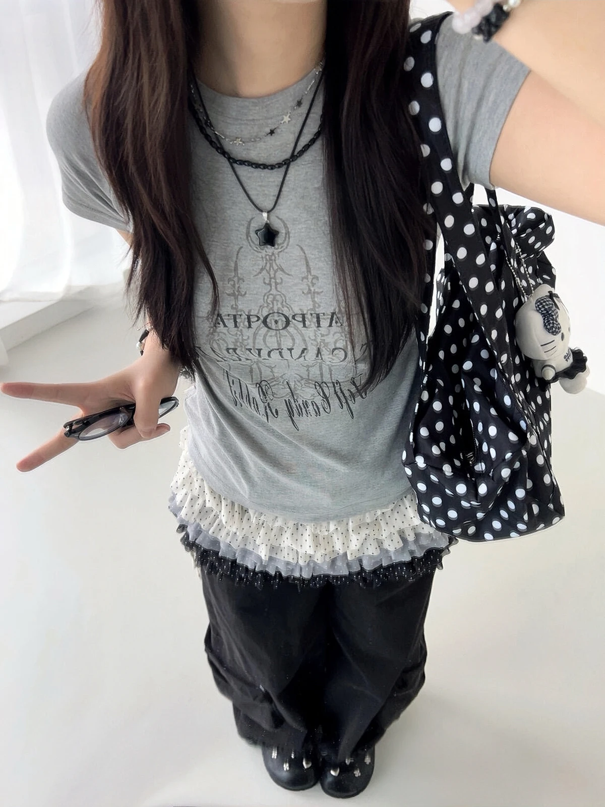 Sakura Vintage Castle Print Slim Fit Short Sleeve T-Shirt round Neck Summer Casual Cotton Polyester Blend Women's Top