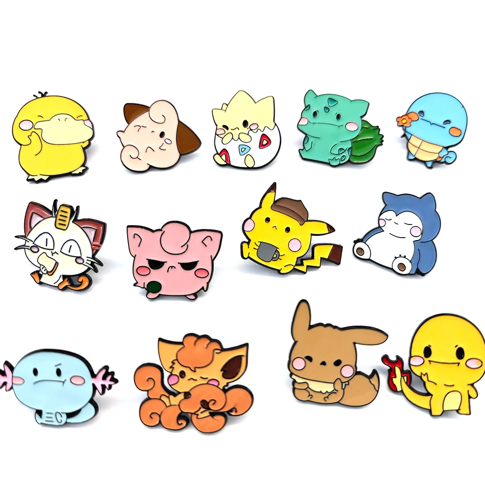 Pokemon Cartoon Metal Enamel Pins Psyduck Squirtle Brooch Cute Pikachu Badges Metal Denim Shirt Lapel Pin Jewelry Accessorie