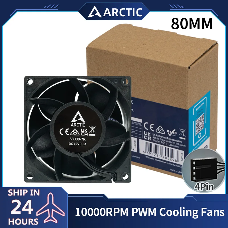 

ARCTIC 80mm Computer Case Fan 8cm 12V 4PIN PWM Large Air Volume 7000RPM Cooling Fan for Server Chassis Routers Switches etc.