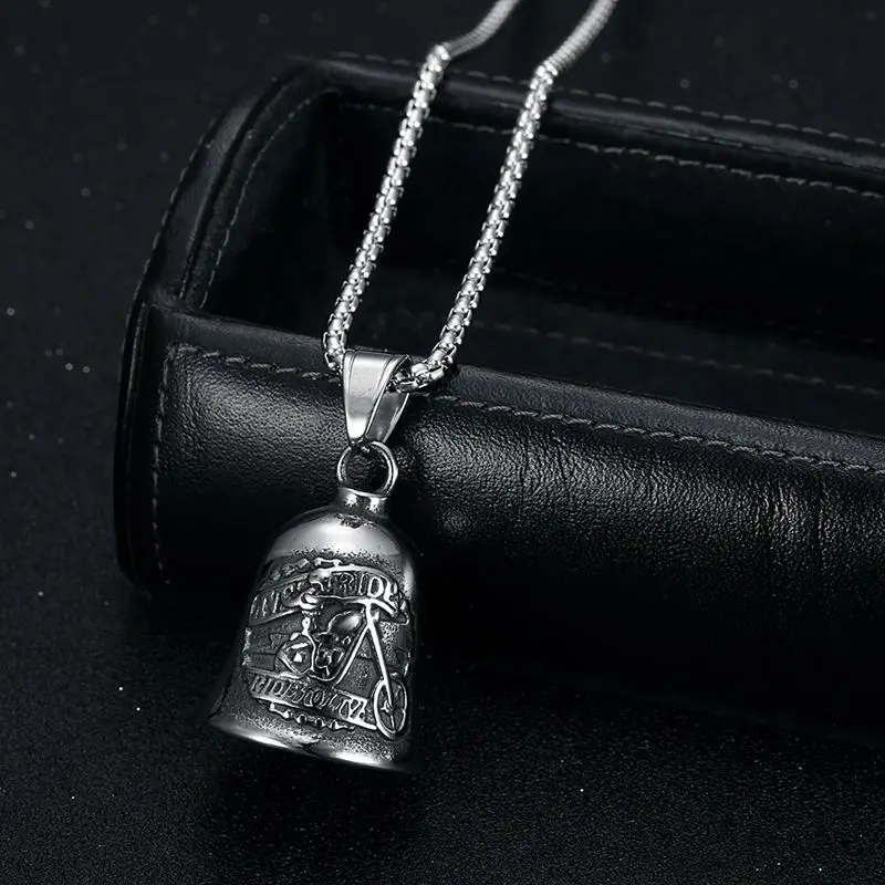 Motorcycle flame bell necklace pendant for men, riding lucky charm, exorcism jewelry, motorcycle accessory