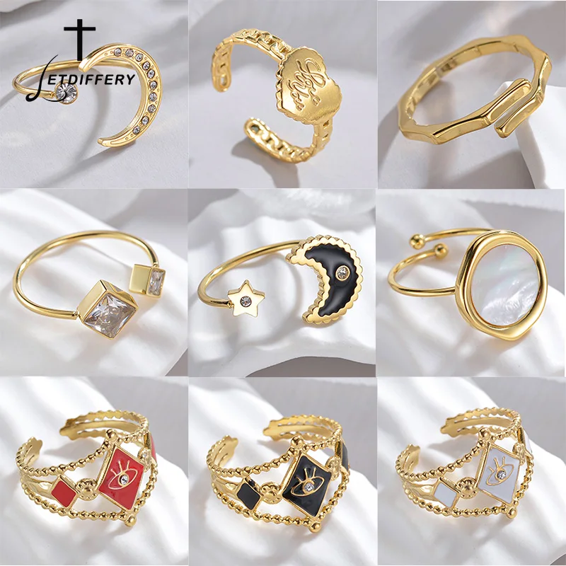 Letdiffery Trendy Heart Crown Ring Stainless Steel For Women Crystal Zircon Round Adjustable Size Open Finger Rings Jewelry Gift