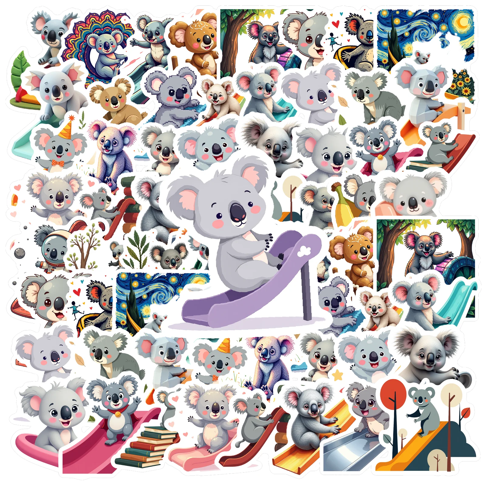 

35-70 шт., раздвижные наклейки с изображением коалы, мультяшные животные, игровые наклейки, наклейки для ноутбука, телефона, гитары, велосипеда, скейтборда, канцелярские принадлежности