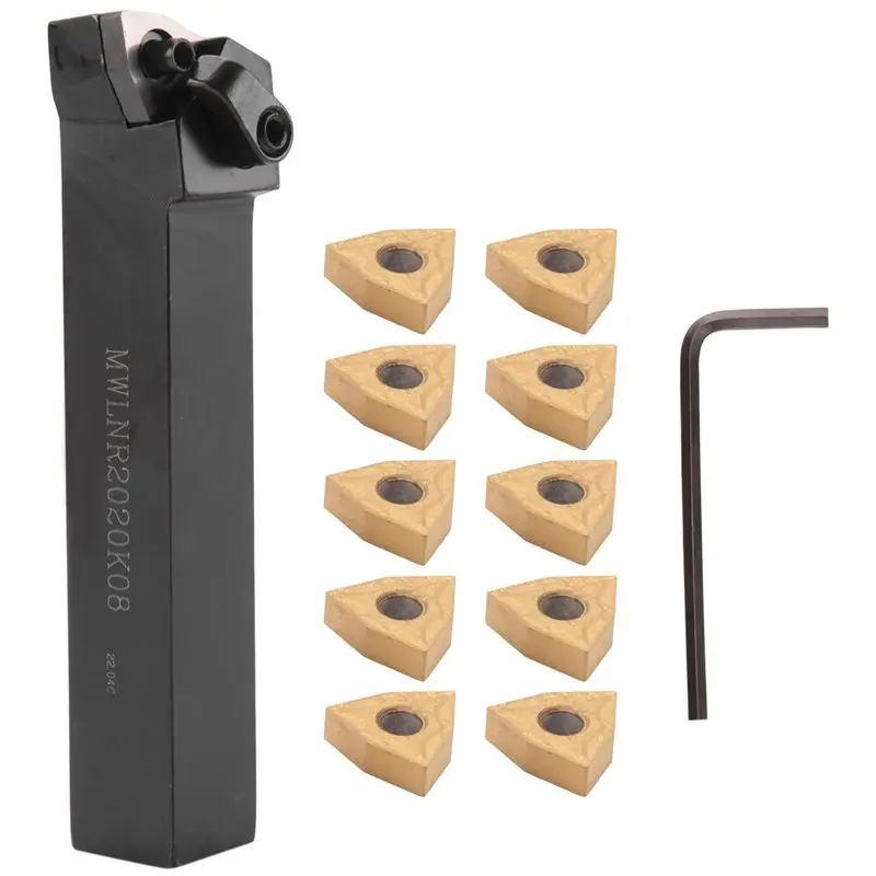 BAAJ-Set Of 20Mm Lathe Turning Tool Holder MWLNR2020K08 + 10 WNMG0804 Carbide Inserts