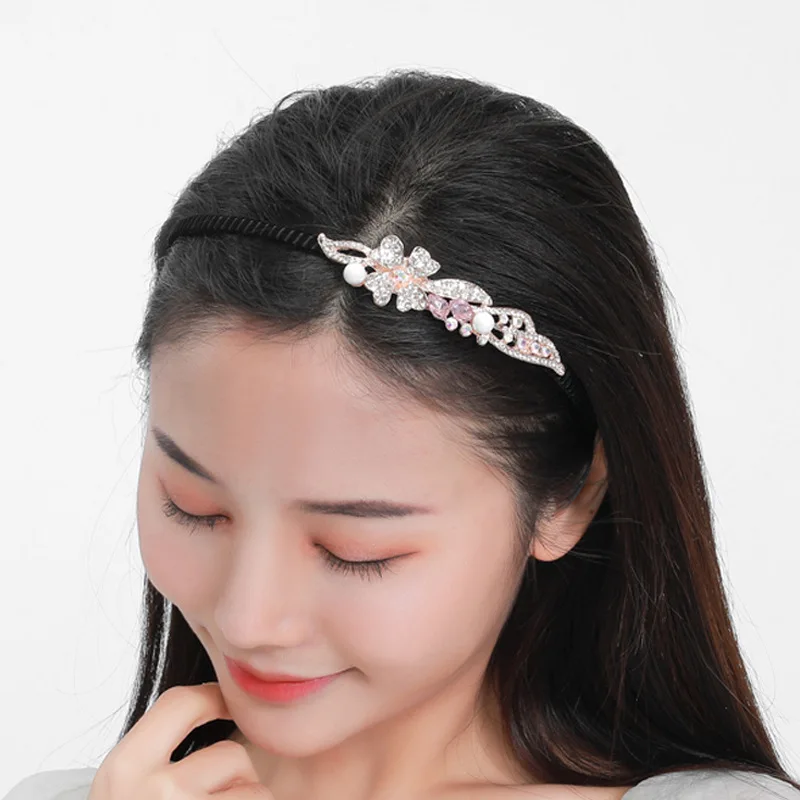 Versione coreana della fascia con strass Nuova fascia per capelli con perle antiscivolo Anello per capelli a pressione Forcina Accessori per capelli con clip per frangia da donna