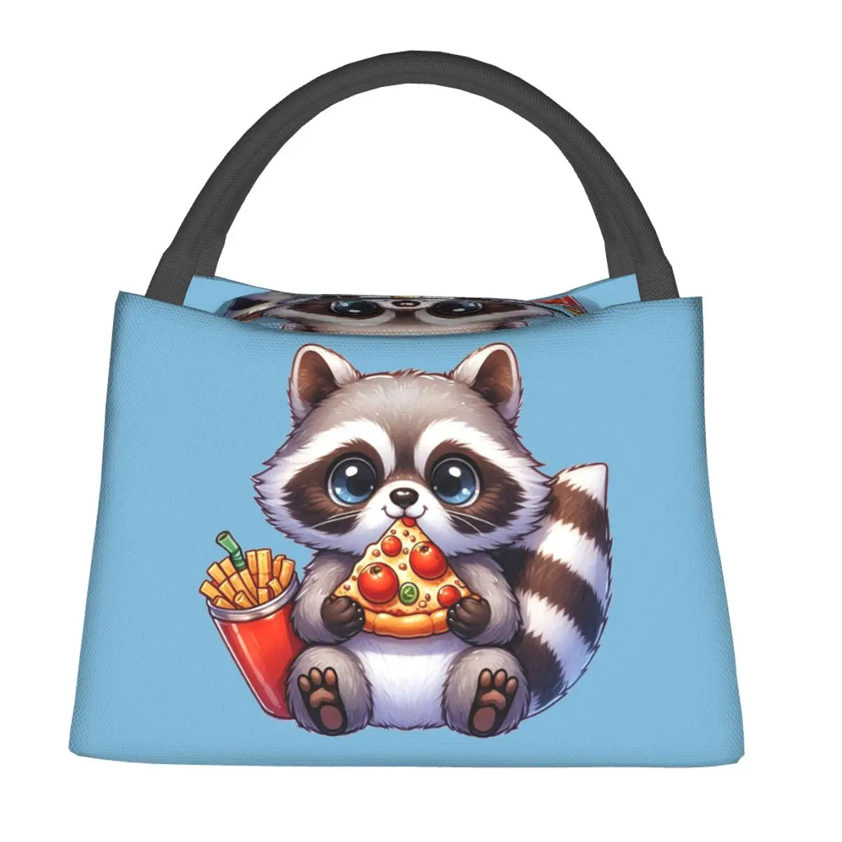 Cute Raccoon Eating Pizza Lunch Bags Insulated Bento Box Lunch Tote Picnic Bags Cooler Thermal Bag for Woman Student Travel