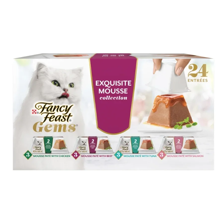 Gems Pate Mousse y un Halo de Salsa Sabrosa, Comida Húmeda para Gatos, Paquete Variado, 1 Caja de 12 Unidades, 4 oz.