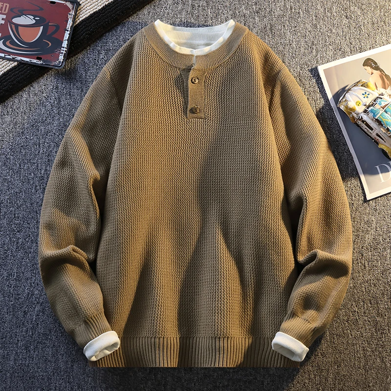 

Мужской свитер, искусственный дизайн из двух предметов, утолщенный пуловер, осень-зима 2021, уличная одежда, модная одежда, повседневный топ, мужской свитер