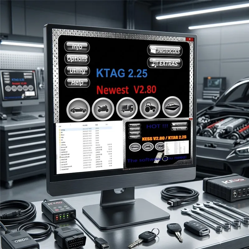 Car Software Ksuite 2.80+Ktag 2.25/V7.020 for KESS V2–RSA Error Fix,Unlock Tool for Car Truck Bike Tractor EU Online Version