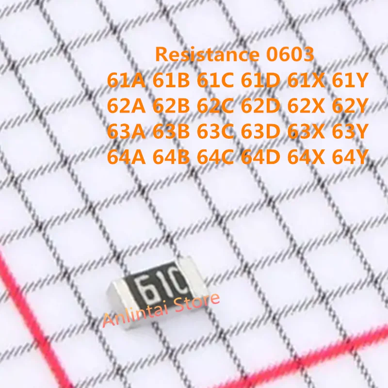 100PCS SMD Resistance  1% 0603 61A 61B 61C 61D 61X 61Y 62A 62B 62C 62D 62X 62Y 63A 63B 63C 63D 63X 63Y 64A 64B 64C 64D 64X 64Y