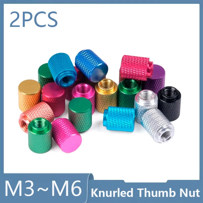 2 Pcs Anodized Aluminum Knurled M3 M4 M5 M6 Knurled Thumb Nuts Blind Hole Hand Tighten Adjustment Nut