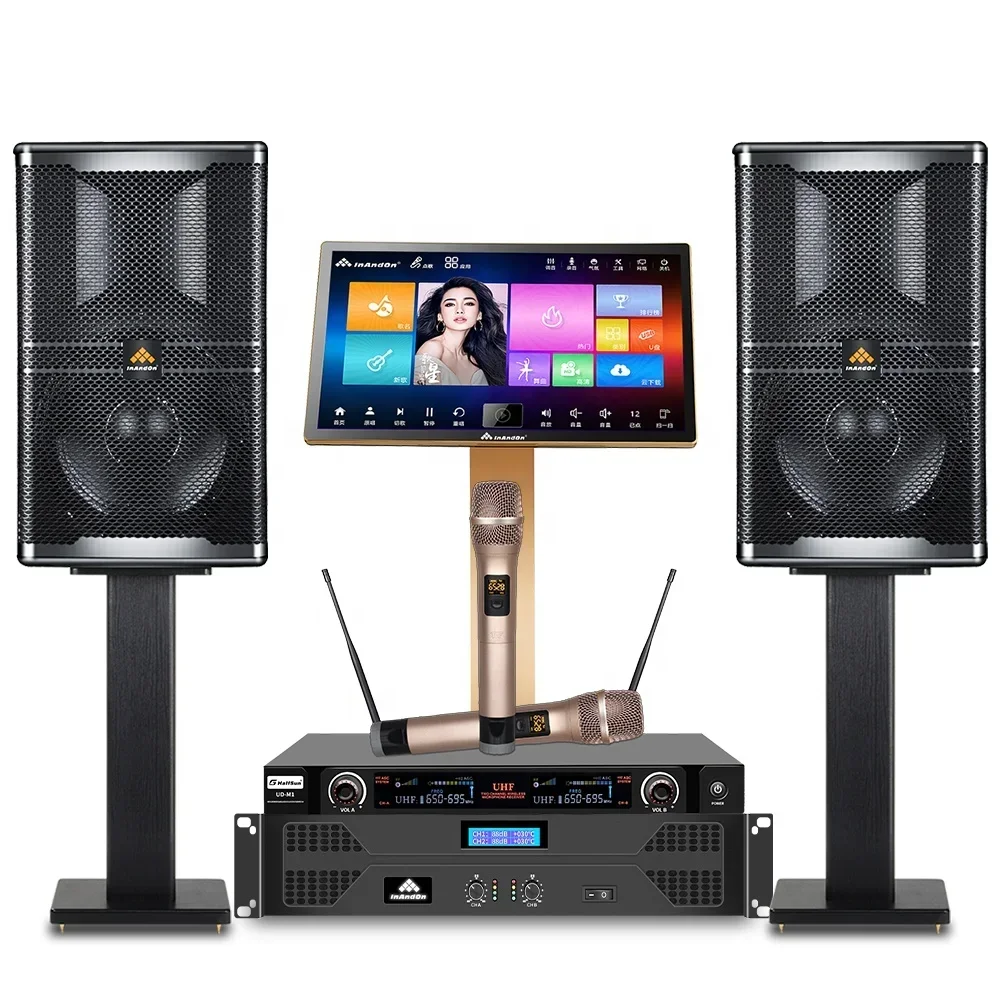 InAndOn 21.5  6TB Dual System Karaoke System with Speakers Microphones 4K HD Hifi All-in-one Karaoke Player Set