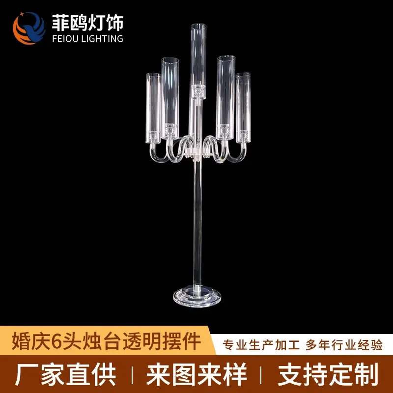 Transparent Acrylic 6 Head Candlestick Holder for Wedding Hotel Restaurant Birthday Party Home Decoration Banquet Props