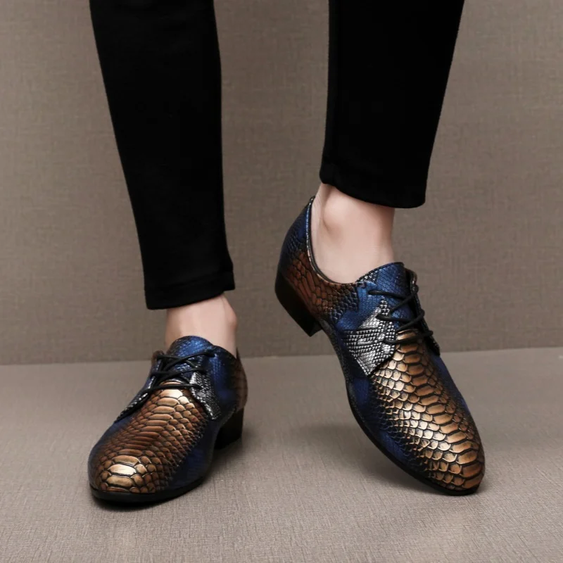 Big SIze 48 49 50 Men Dress Shoes Luxury Stage Show Grace Gentleman Leather Lace Up Men Metal Pointed Dress Shoes Wedding Shoes