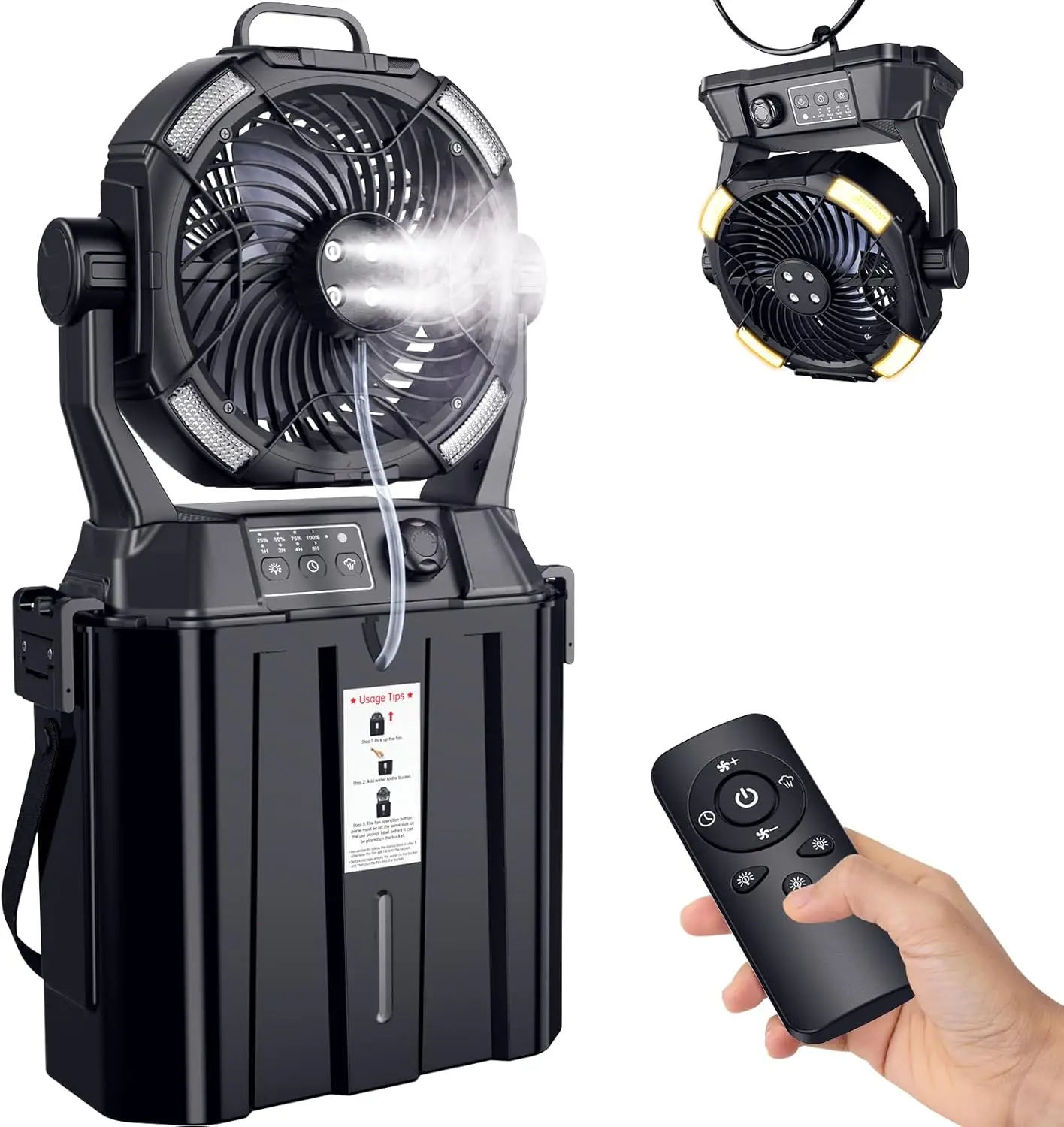 

20000mAh Rechargeable Misting Fan with 6L Bucket, 3 LED Modes, Stepless Speed, Remote Control for Camping Patio