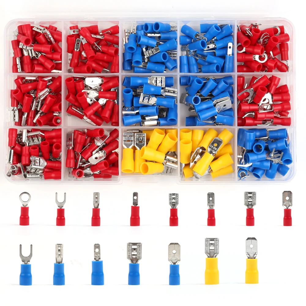 280Pcs/Set Insulated Crimp Spade Series Terminal AWG 22-16 16-14 12-10 Red Blue Yellow Wire Cable Connector Male Female Kit