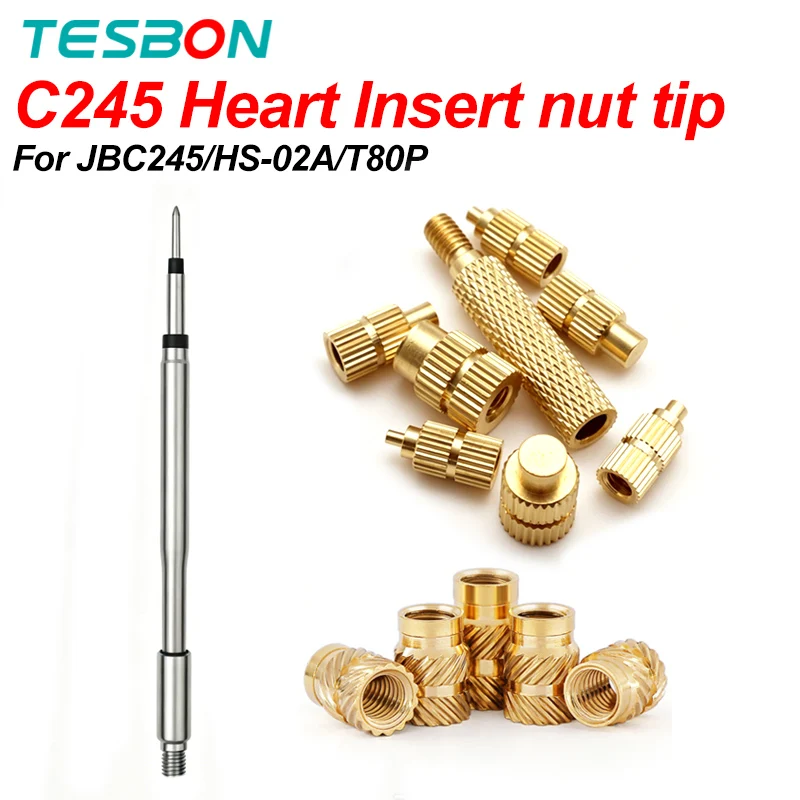 Heat Insert Nut Iron Tip C245/HS-02A/T80P/T90B Soldering Iron Insert Internal Thread Head M2-M8 Brass Hot Melt Insert Nut Inser