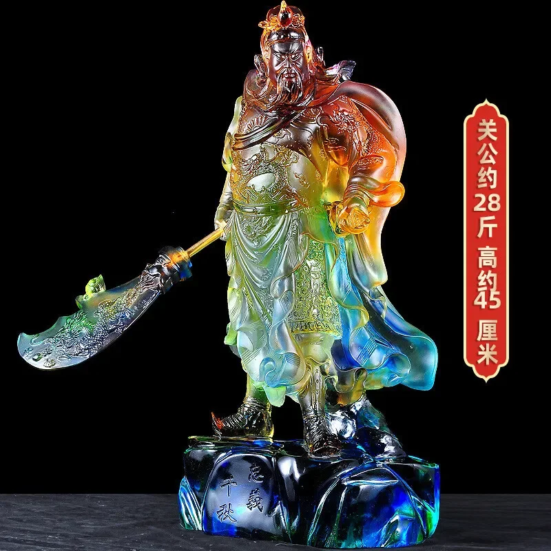 Large Glazed Jade Guan Gong Statue Wealth God Figurine for Home Living Room Entrance Office Desk Feng Shui Decoration Gift