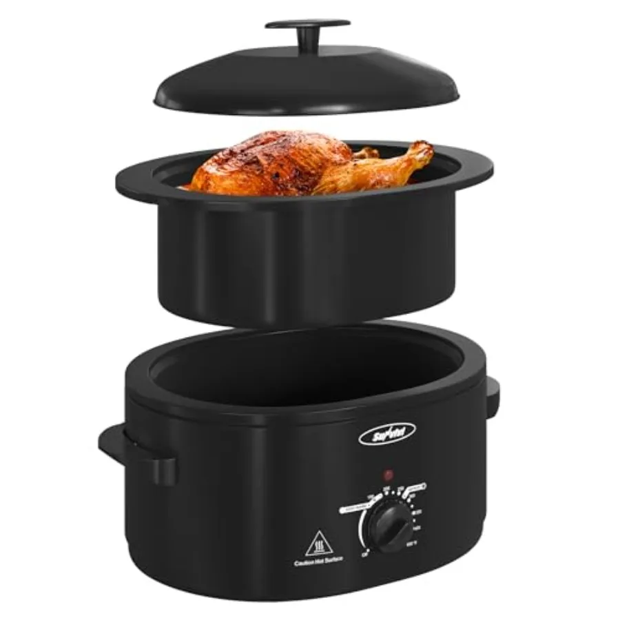 

Electric 8-Quart Roaster Oven with Self-Basting Lid and Removable Pan Rack Stainless Steel Black Ideal for Roasting Turkey and