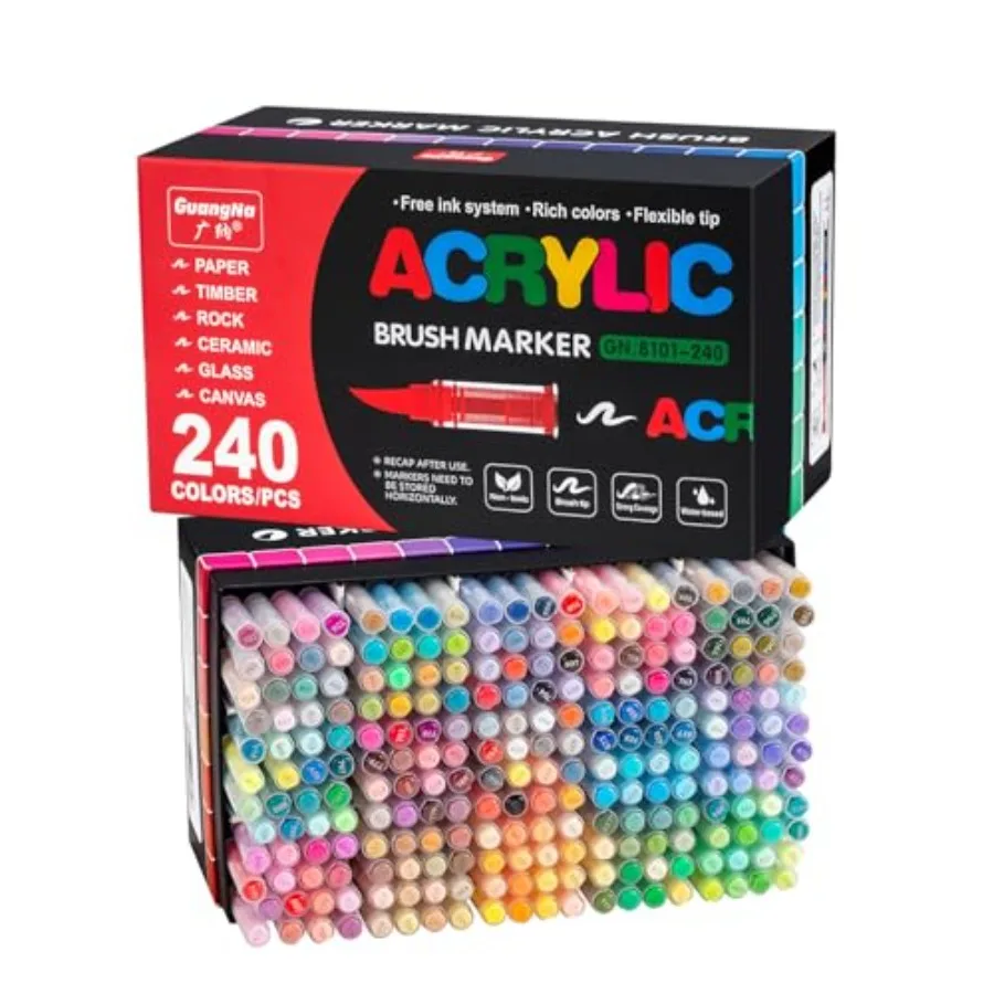 

Набор акриловых маркеров из 240 цветов: мягкие гибкие маркеры-кисти для рисования на камне, холсте, дереве, керамике, стекле и бумаге, для творчества своими руками