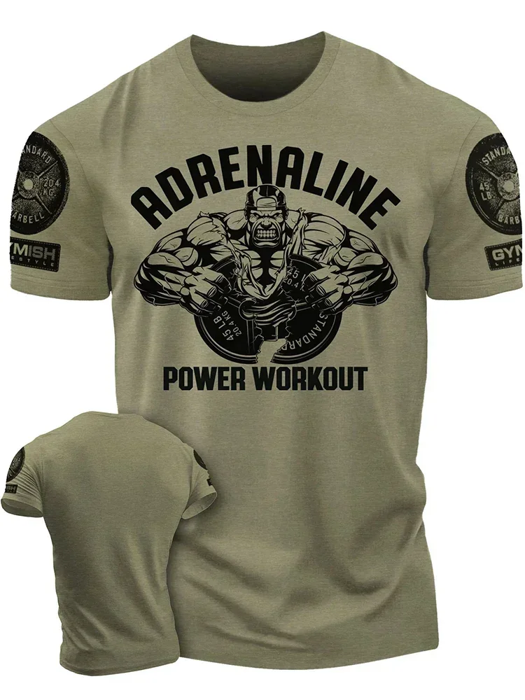 Casual Men's Short Sleeves Top Muscle Man Tough Guy Tshirt 3D Printing Adrenaline Power Workoout Gym T-Shirt