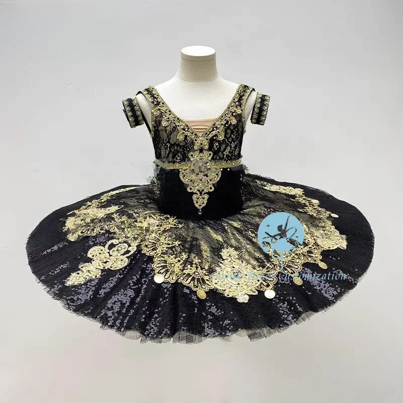 

Black and golden Esmilada Pakita Remonda Variation Ballet Performance Tutu Short Skirt Customized for Adults and Children